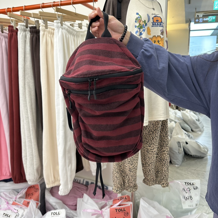 TOLL韓國代購女裝新款人氣真品時尚推薦休閑雙肩背包抓絨TOLL雙肩背包圖色3
