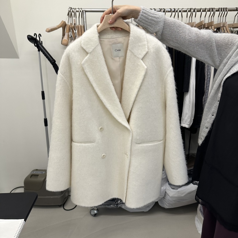 OREE東大門實拍女士新品時尚推薦休閑職業短款大衣手工雙層Oree短款大衣圖色1