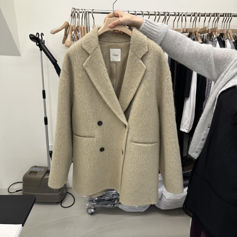 OREE東大門實拍女士新品時尚推薦休閑職業短款大衣手工雙層Oree短款大衣圖色2