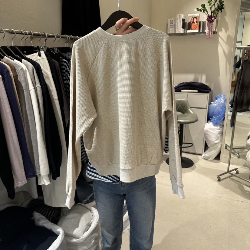 LIVU/MEMO CLASSIC韓國代購女士新品熱賣長袖T恤華夫格紐扣LIVU/MEMO CLASSIC長袖T恤