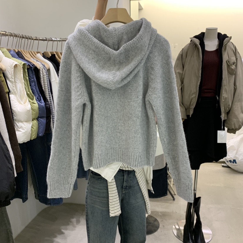 PHILO東大門實拍女士新品真品推薦人氣開衫連帽針織衫羊駝毛PHILO開衫
