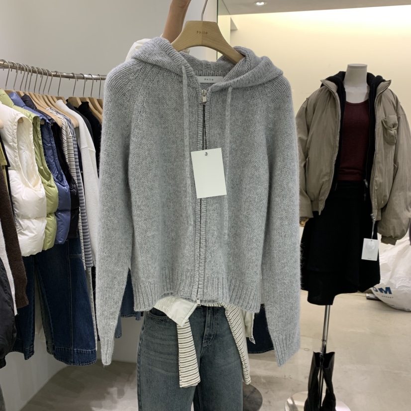 PHILO東大門實拍女士新品真品推薦人氣開衫連帽針織衫羊駝毛PHILO開衫圖色1