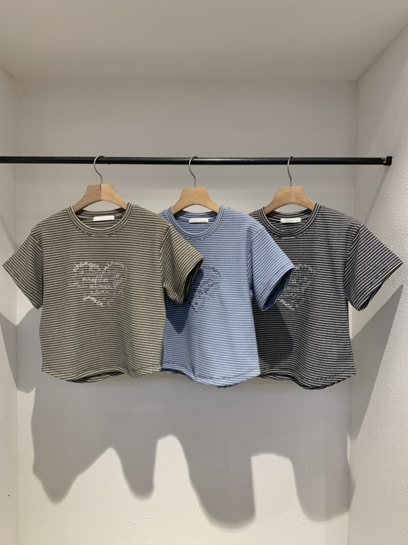 IR BIEN/BIENBIEN韓國直郵女士新品推薦熱賣T恤刺繡條紋ir bien/bienbienT恤