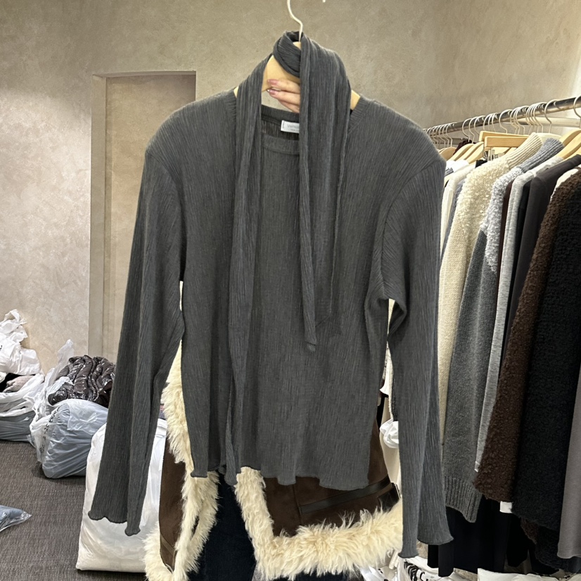 VINTAGE VIBE東大門代購女士新品休閑時尚長袖T恤含脖帶VINTAGE VIBE長袖T恤圖色4