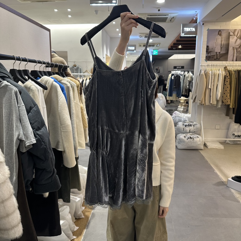 GARDEN LAYER東大門代購女裝新款休閑連衣裙蕾絲絲絨無袖GARDEN LAYER連衣裙