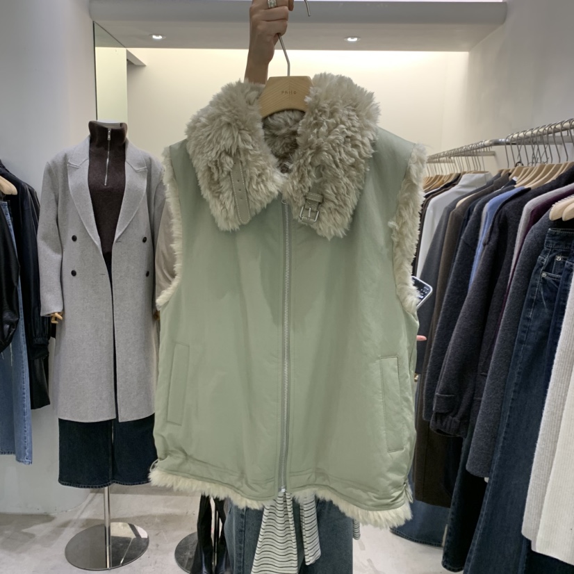 PHILO東大門直郵女士新品時尚熱賣職業馬甲兩面穿毛皮雙面PHILO馬甲圖色2卡其