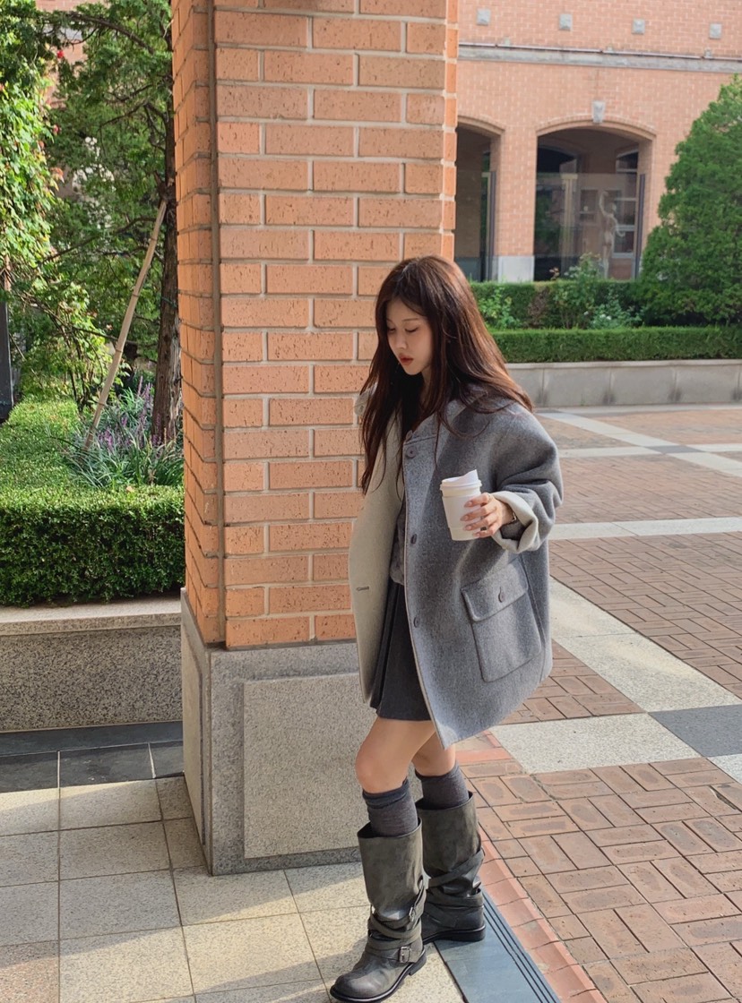 LA CREME韓國代購女裝新款熱賣時尚休閑推薦中長款大衣連帽LA CREME中長款大衣