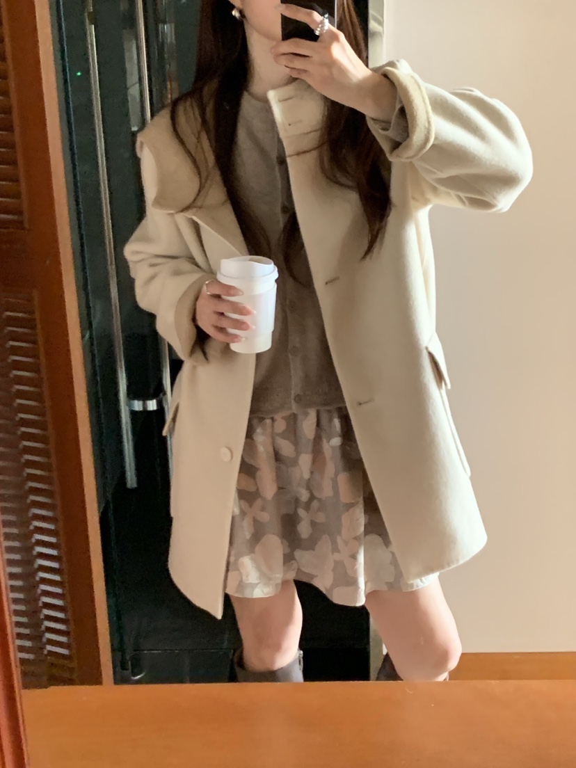 LA CREME韓國代購女裝新款熱賣時尚休閑推薦中長款大衣連帽LA CREME中長款大衣