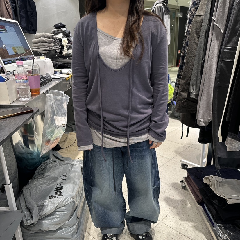 HERTZ-P韓國直郵女士新品時尚休閑推薦職業人氣長袖T恤褶皺HERTZ-P長袖T恤圖色1墨色