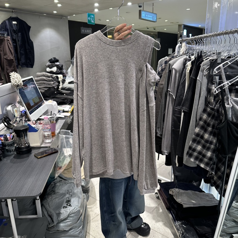HERTZ-P韓國代購女士新品休閑熱賣職業長袖T恤安哥拉紐扣HERTZ-P長袖T恤