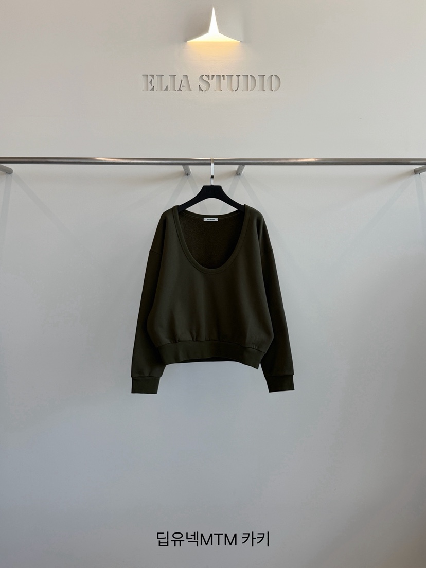 ELIA韓國代購女士新款時尚休閑真品熱賣推薦人氣衛衣深U領ELIA STUDIO衛衣圖色2墨綠