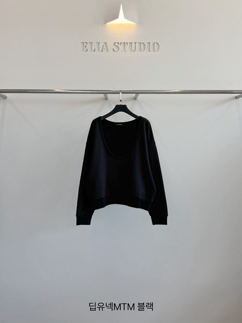 ELIA韓國代購女士新款時尚休閑真品熱賣推薦人氣衛衣深U領ELIA STUDIO衛衣圖色3黑色
