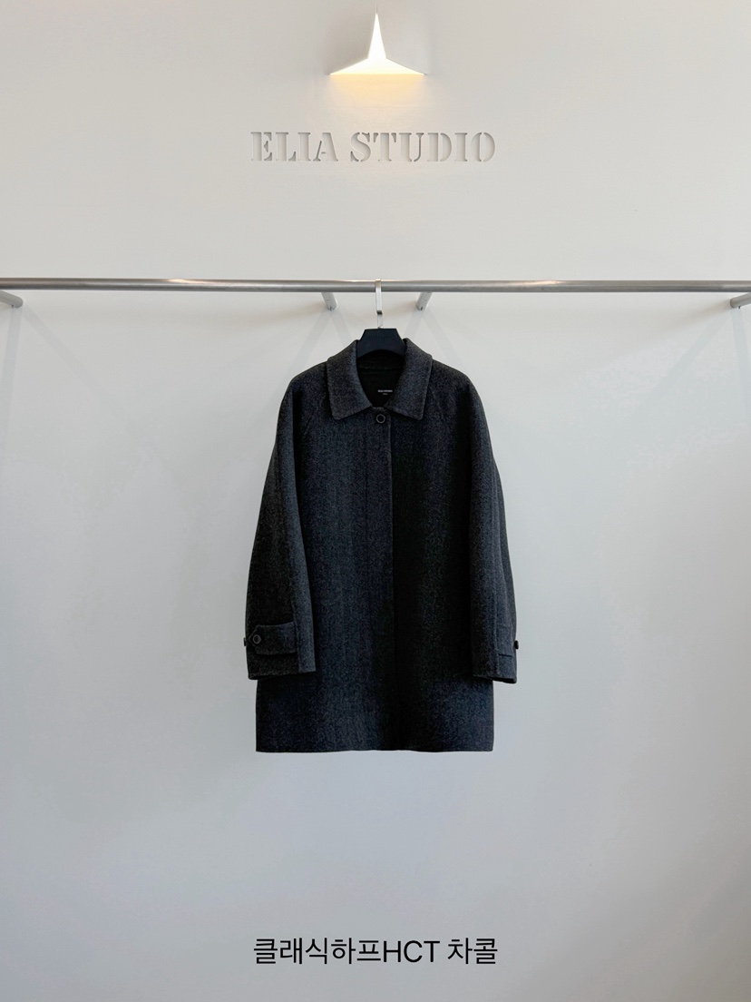 ELIA東大門直郵女裝新款推薦休閑人氣中長款大衣手工制作ELIA STUDIO中長款大衣圖色2墨色