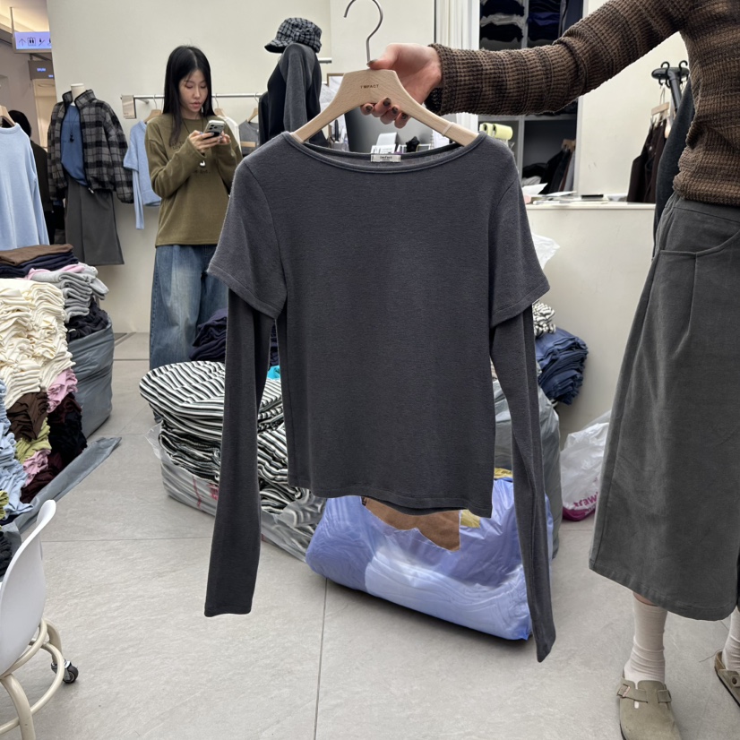 I MFACT東大門代購女裝新品推薦時尚休閑長袖T恤多層保暖I MFACT長袖T恤圖色4深灰色