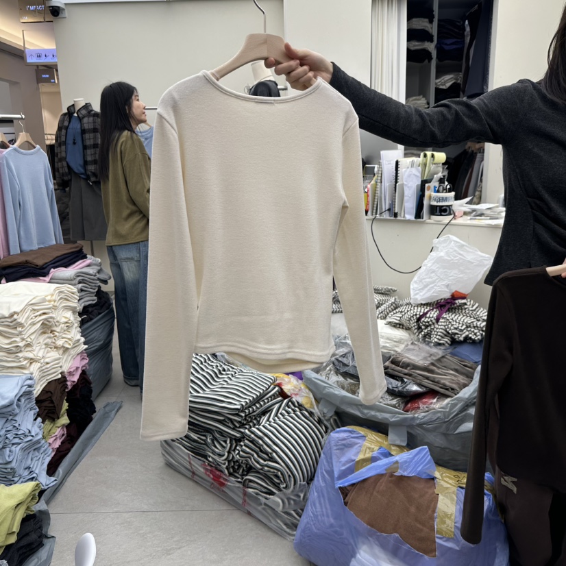 I MFACT韓國直郵女士新品時尚真品熱賣長袖T恤不對稱褶皺I MFACT長袖T恤