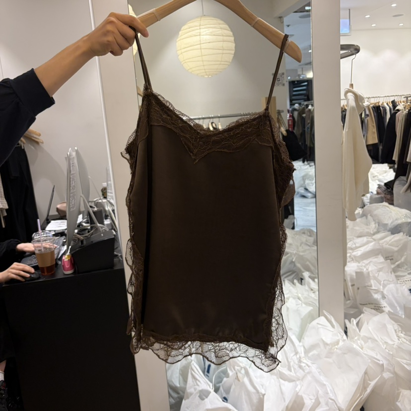 DEMAR韓國代購女士新款熱賣休閑時尚人氣吊帶背心蕾絲無袖DEMAR ATELIER吊帶/背心圖色3棕色