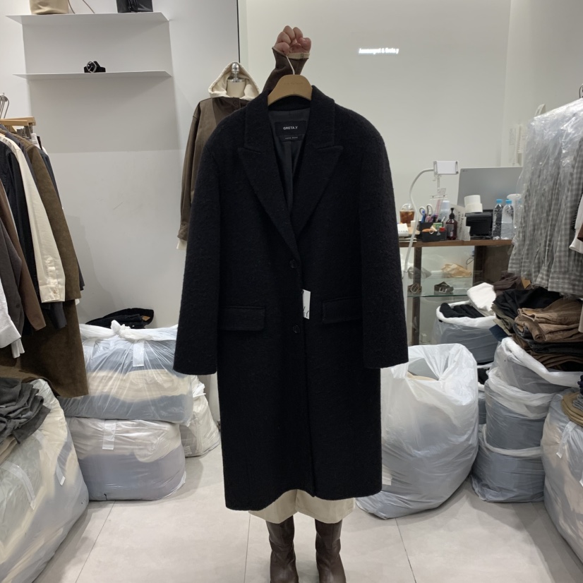 ANN MARGRET韓國直郵女士新款真品中長款大衣GRETA.Y中長款大衣圖色3黑