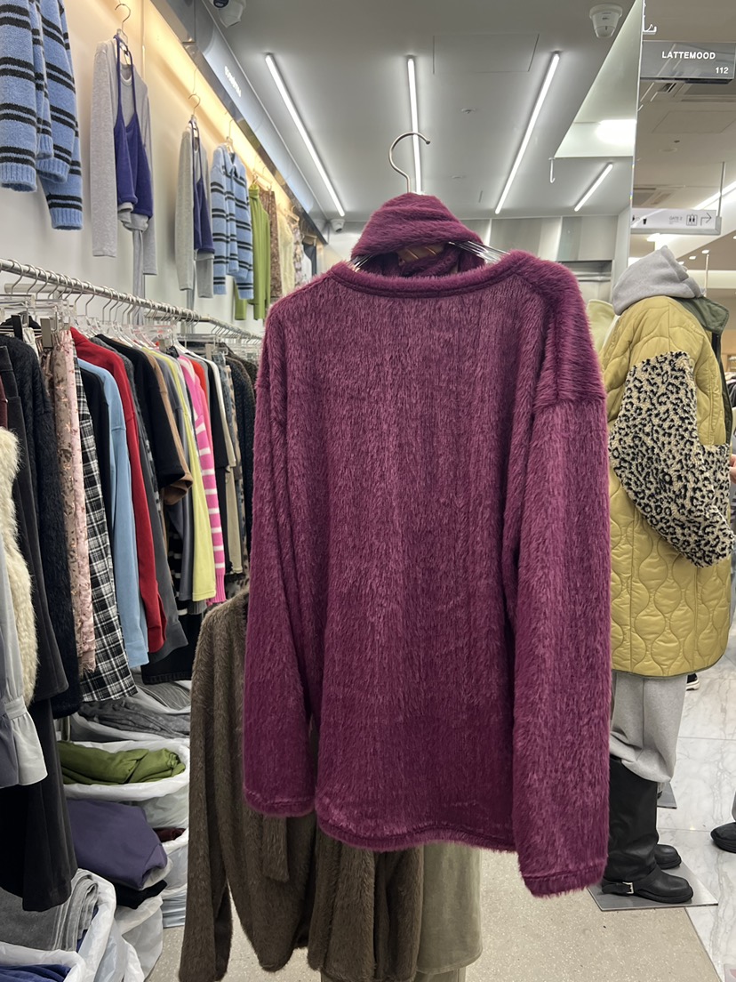 LATTEMOOD韓國直郵女士新品熱賣真品開衫安哥拉含脖帶開衫LATTEMOOD開衫