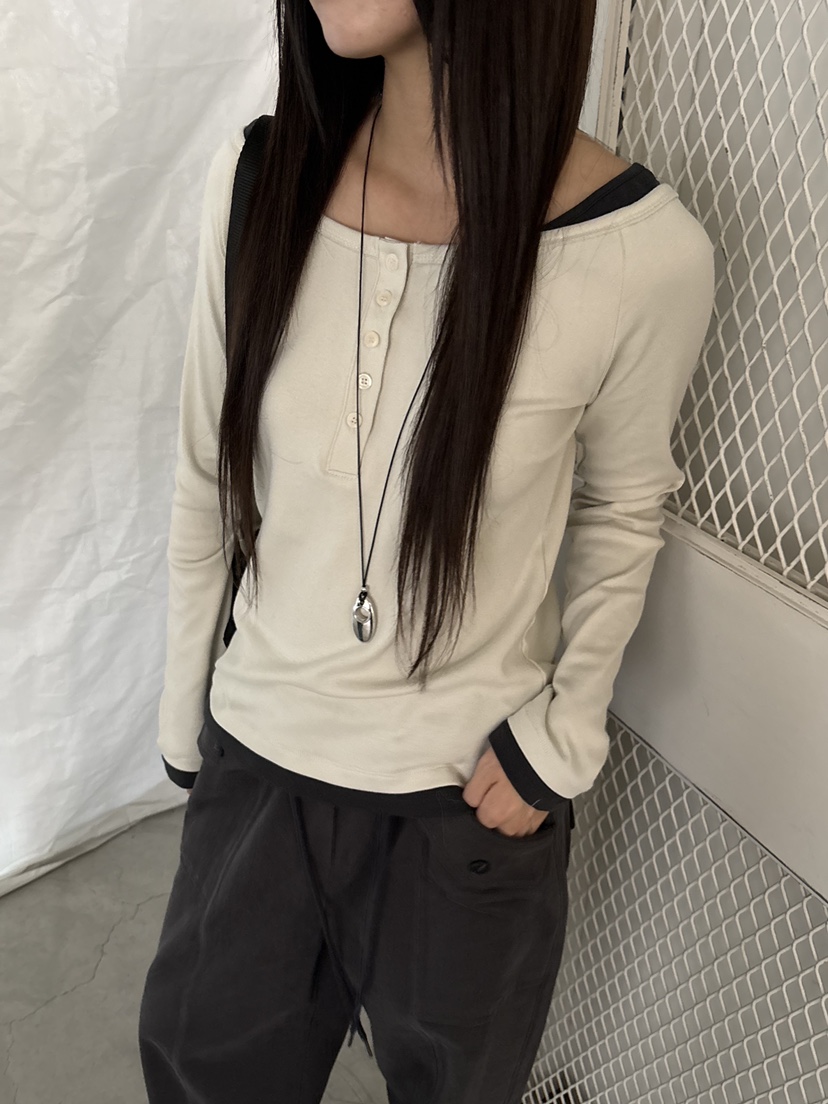 Verbena東大門代購女士新品推薦休閑真品時尚長袖T恤紐扣Verbena長袖T恤