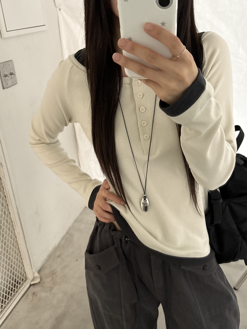 Verbena東大門代購女士新品推薦休閑真品時尚長袖T恤紐扣Verbena長袖T恤