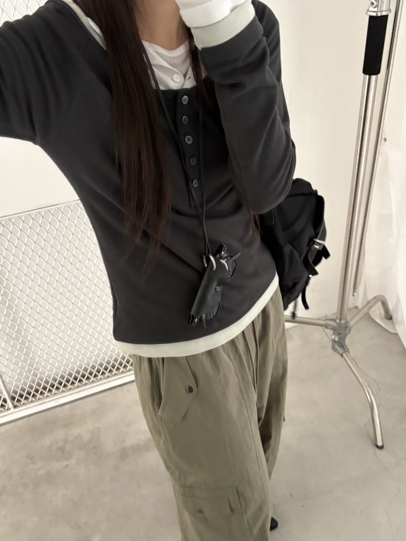 Verbena東大門代購女士新品推薦休閑真品時尚長袖T恤紐扣Verbena長袖T恤