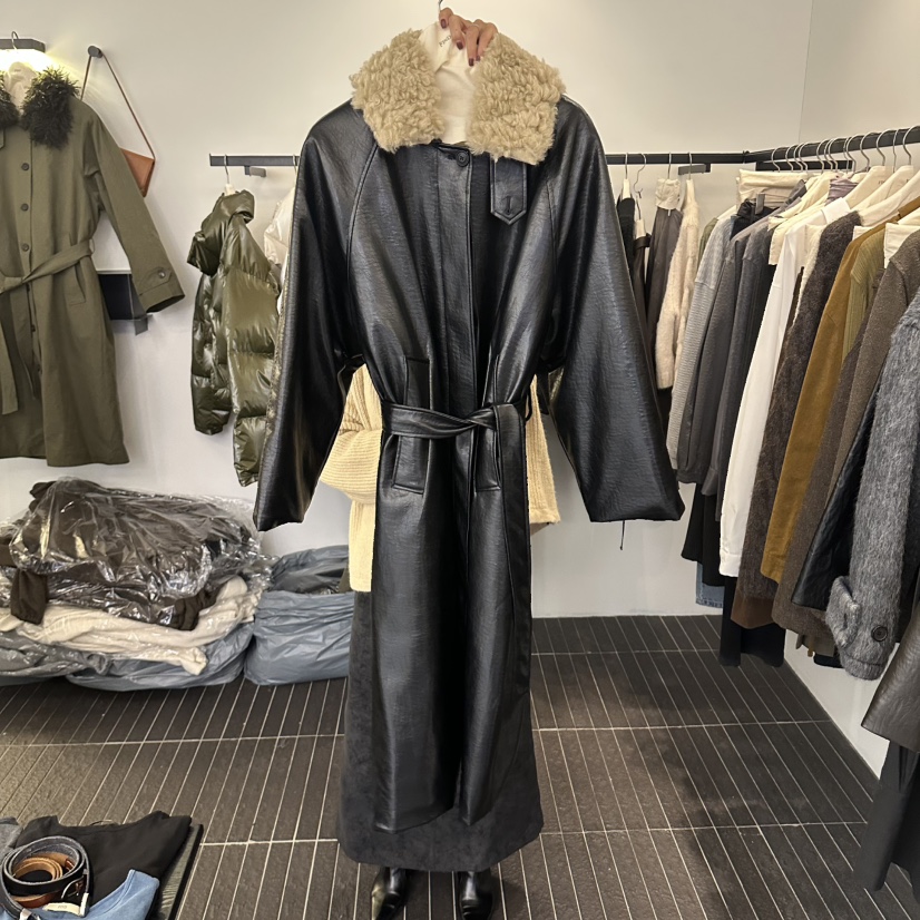 FIND-P東大門實拍女裝新品熱賣推薦中長款大衣含腰帶皮革FIND-P中長款大衣圖色2