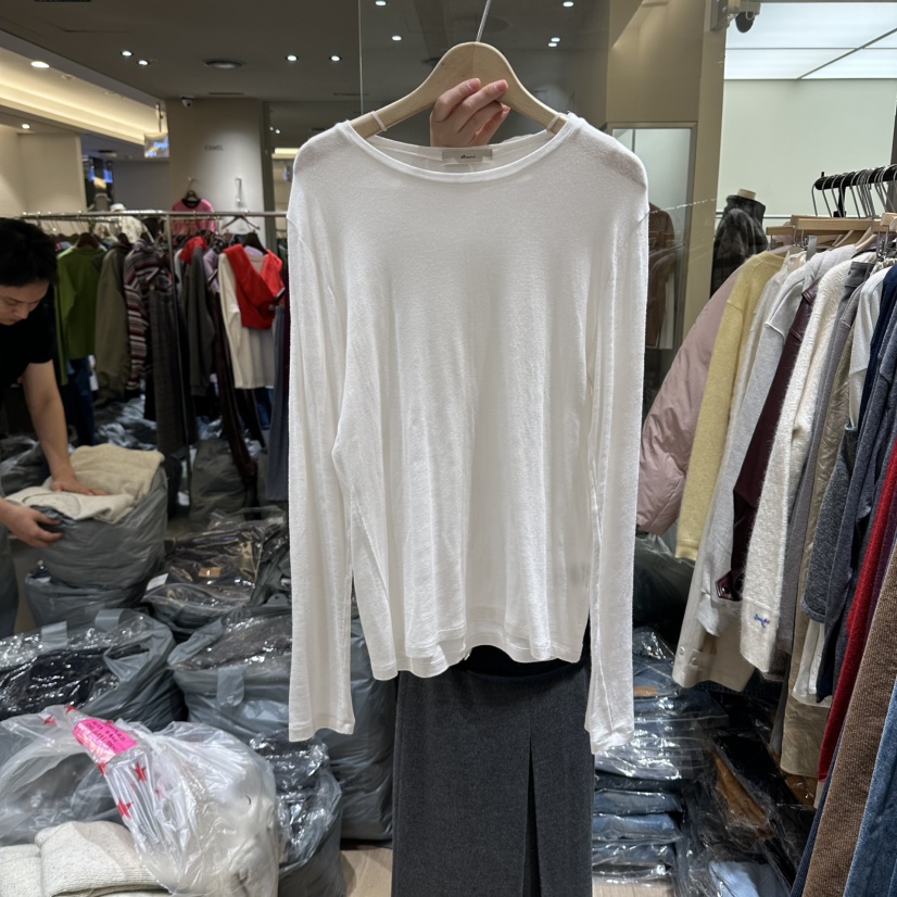 BRUNI/RICOTTA韓國代購女裝新品休閑真品長袖T恤羊毛絲綢BRUNI/RICOTTA長袖T恤圖色1