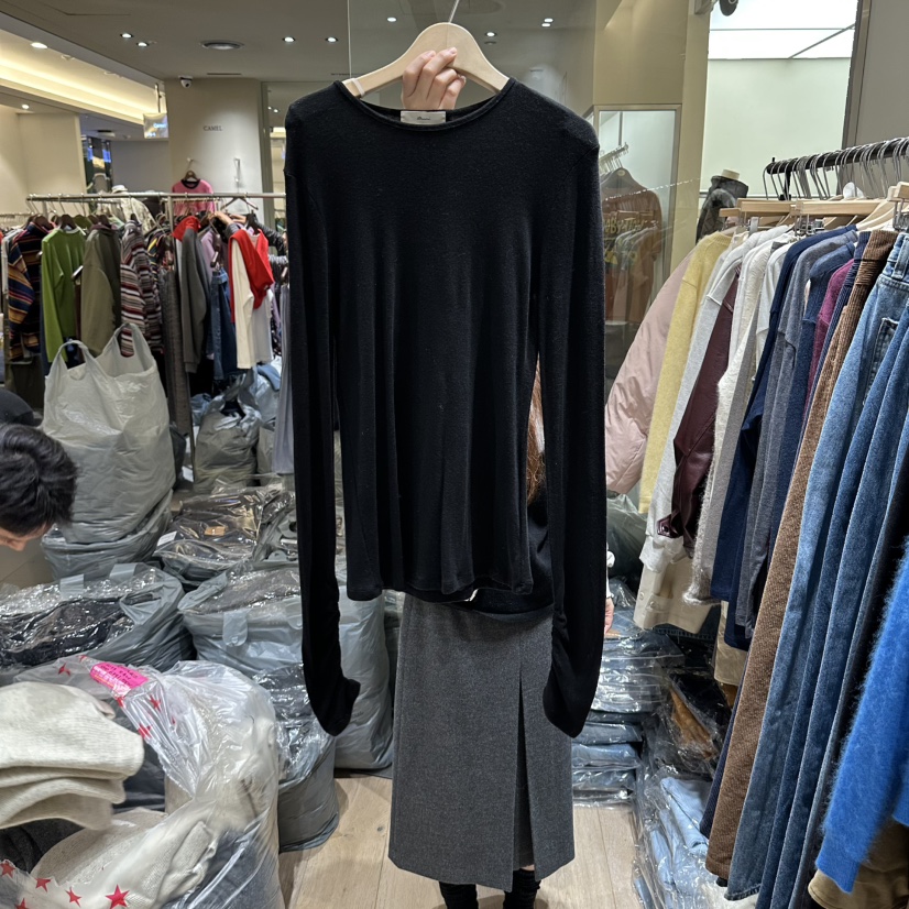 BRUNI/RICOTTA韓國代購女裝新品休閑真品長袖T恤羊毛絲綢BRUNI/RICOTTA長袖T恤圖色4