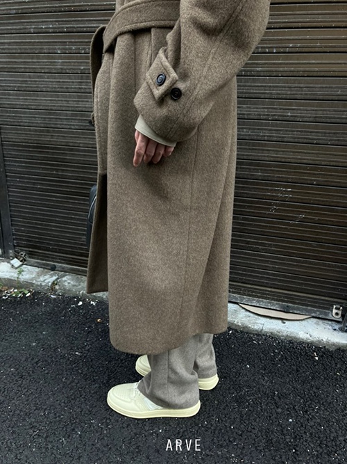 ARVE韓國直郵女裝新款休閑時尚真品中長款大衣含腰帶插肩ARVE中長款大衣