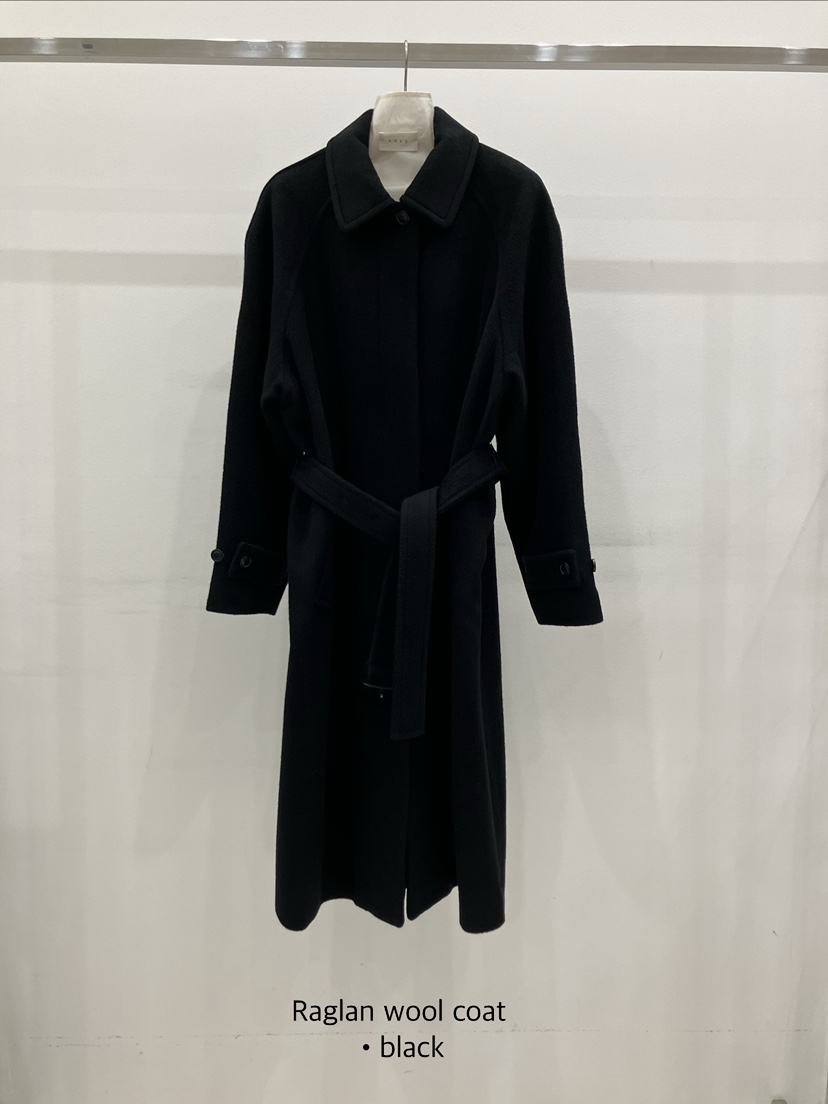 ARVE韓國直郵女裝新款休閑時尚真品中長款大衣含腰帶插肩ARVE中長款大衣圖色2黑色
