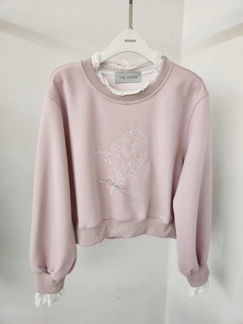 THE OTHER韓國直郵女裝新品休閑真品熱賣衛衣刺繡花朵蕾絲THE OTHER衛衣圖色1