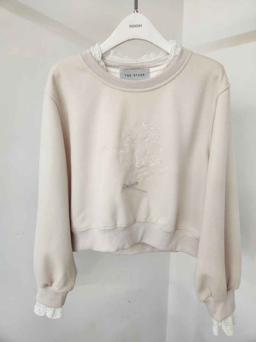 THE OTHER韓國直郵女裝新品休閑真品熱賣衛衣刺繡花朵蕾絲THE OTHER衛衣圖色2