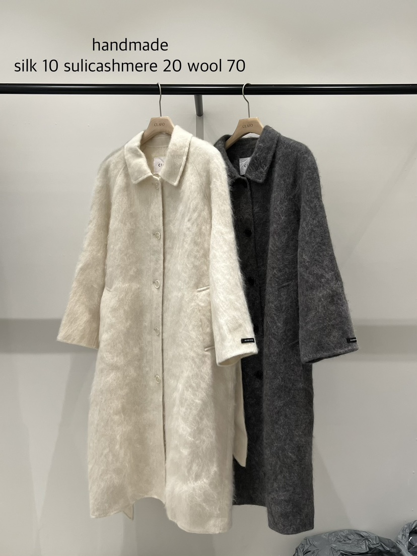 CLAFO韓國直郵女裝新品熱賣真品中長款大衣含腰帶手工絲綢CLAFO中長款大衣