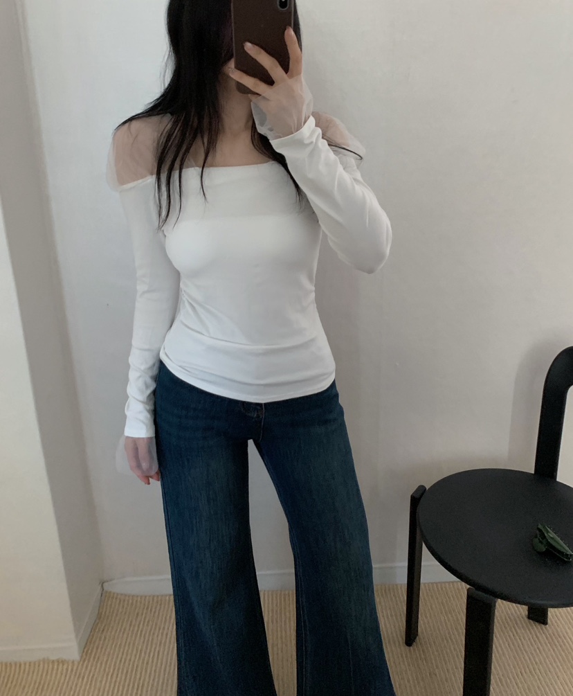 TWENTY FOUR SEVEN24-7韓國直郵女士新款時尚長袖T恤雪紡撞色TEWNTY FOUR SEVEN24-7長袖T恤