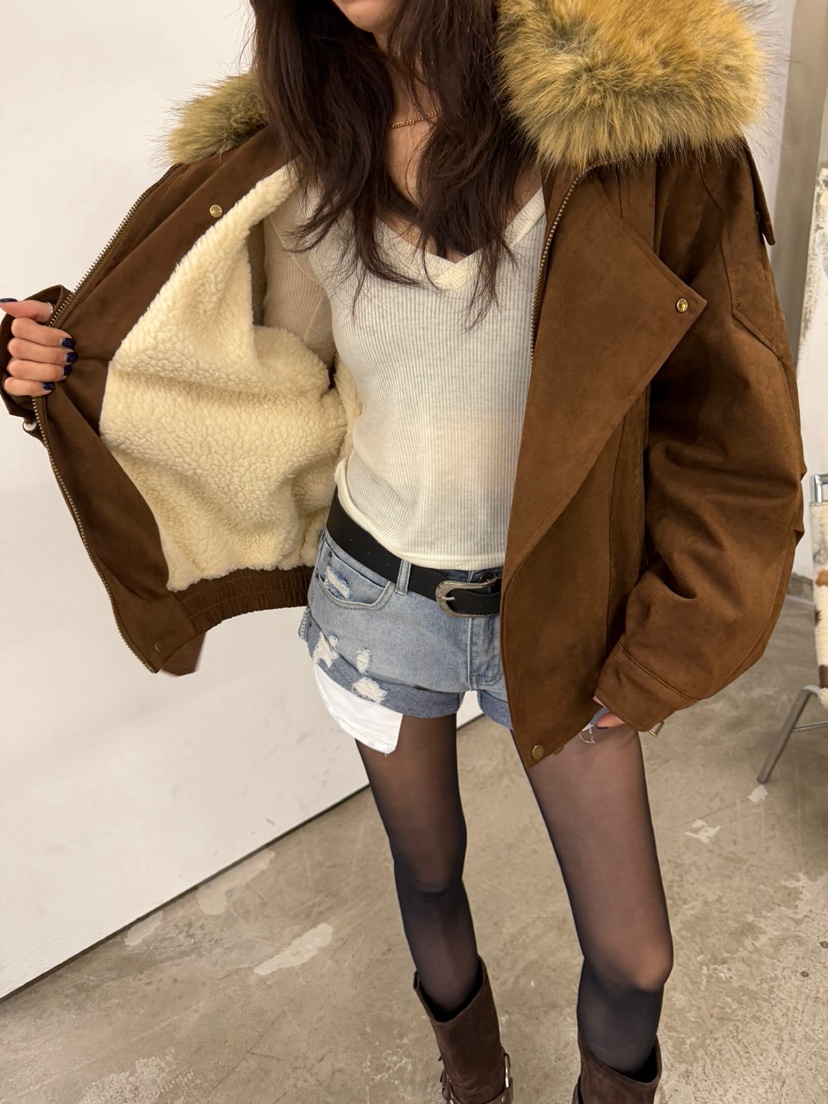 SOLAR東大門直郵女裝新品休閑熱賣時尚推薦短款大衣浣熊絨SOLAR短款大衣