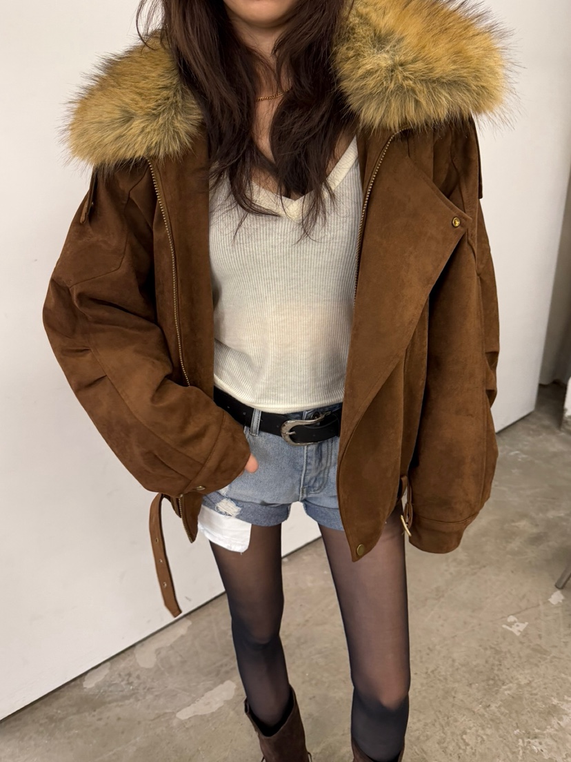 SOLAR東大門直郵女裝新品休閑熱賣時尚推薦短款大衣浣熊絨SOLAR短款大衣