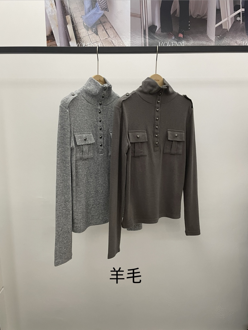 MOVENNE東大門直郵女士新款熱賣時尚推薦長袖T恤高領紐扣MOVENNE長袖T恤