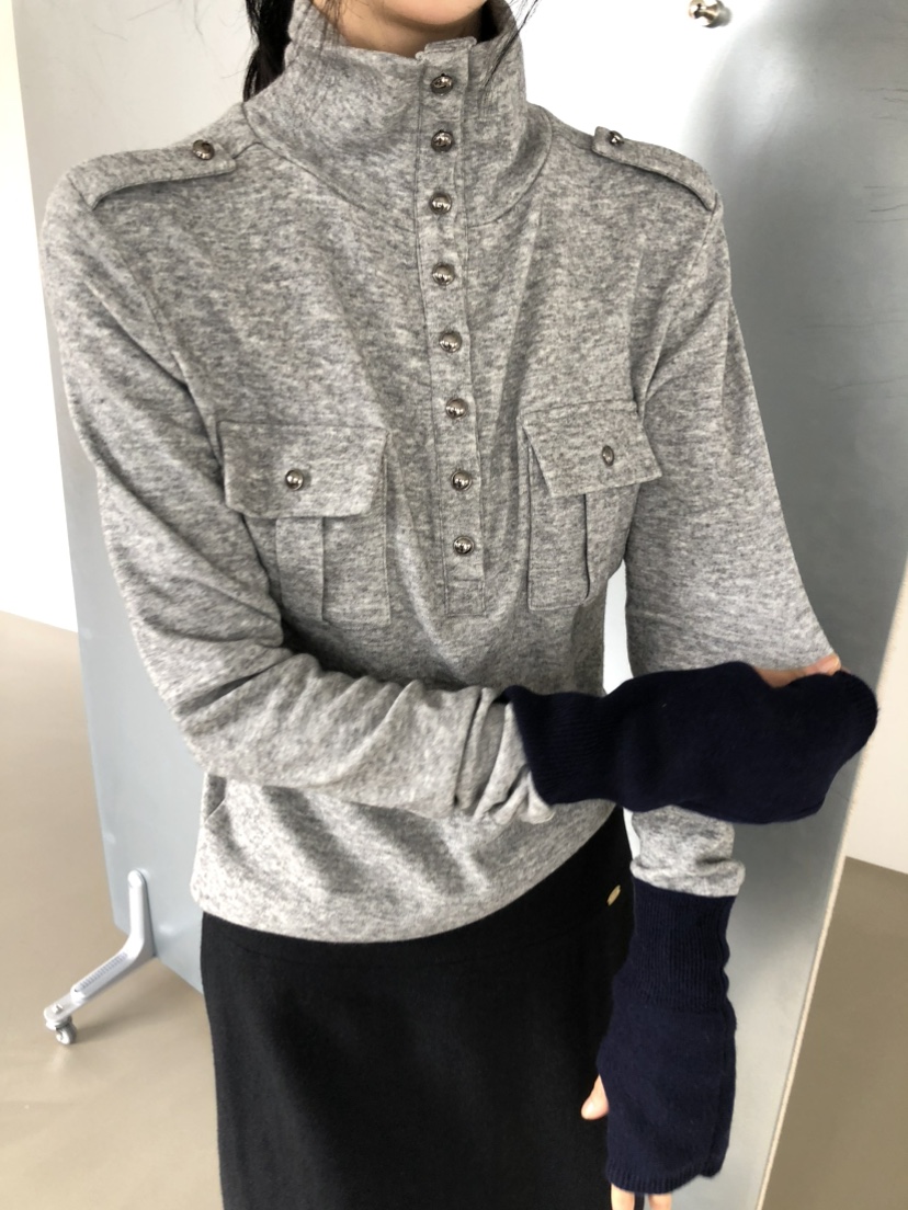 MOVENNE東大門直郵女士新款熱賣時尚推薦長袖T恤高領紐扣MOVENNE長袖T恤