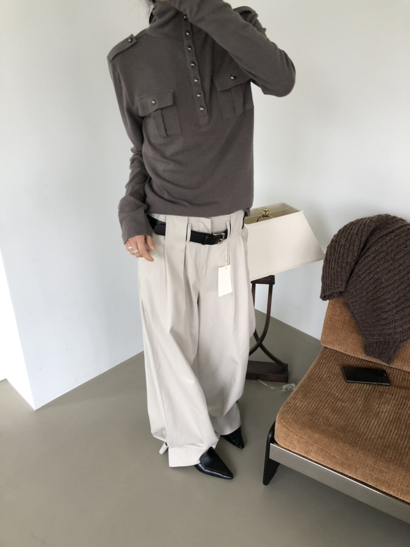 MOVENNE東大門直郵女士新款熱賣時尚推薦長袖T恤高領紐扣MOVENNE長袖T恤