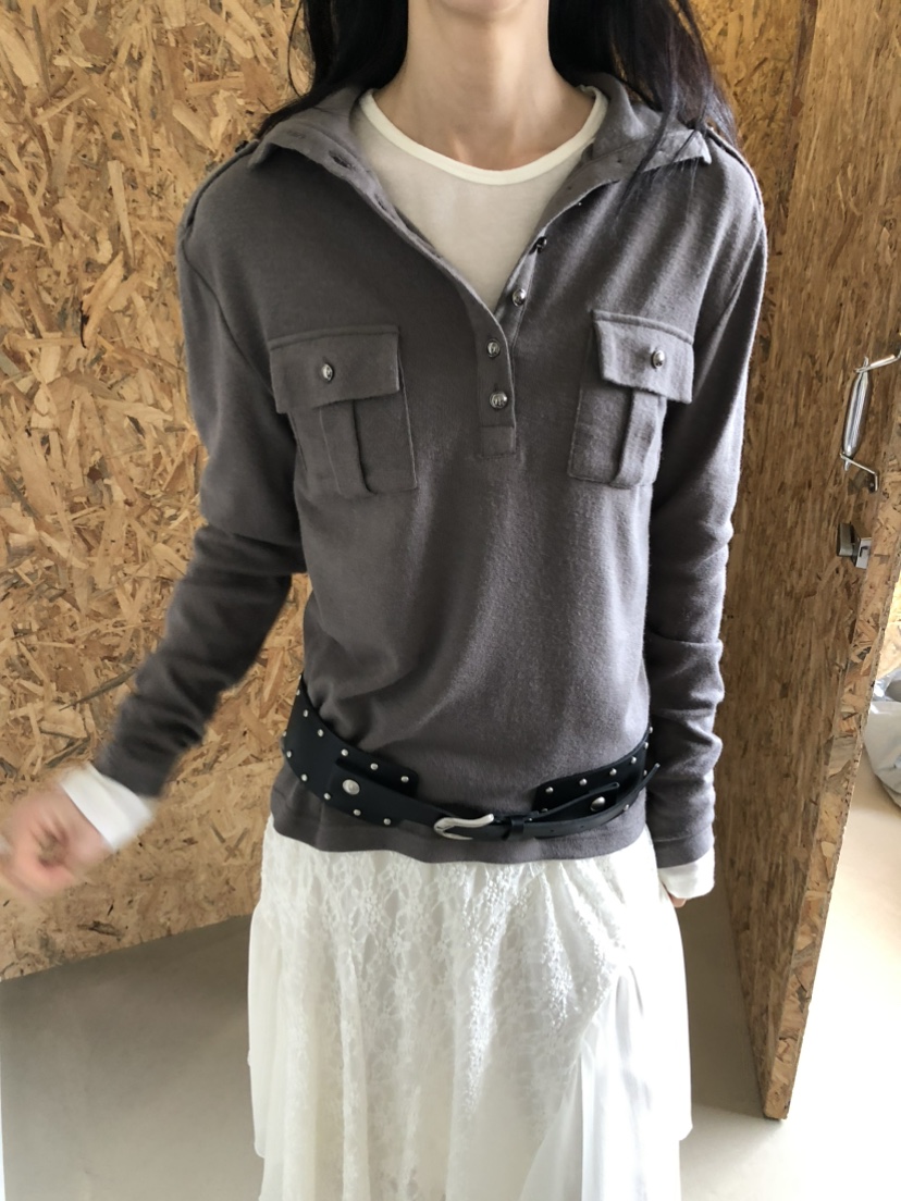 MOVENNE東大門直郵女士新款熱賣時尚推薦長袖T恤高領紐扣MOVENNE長袖T恤