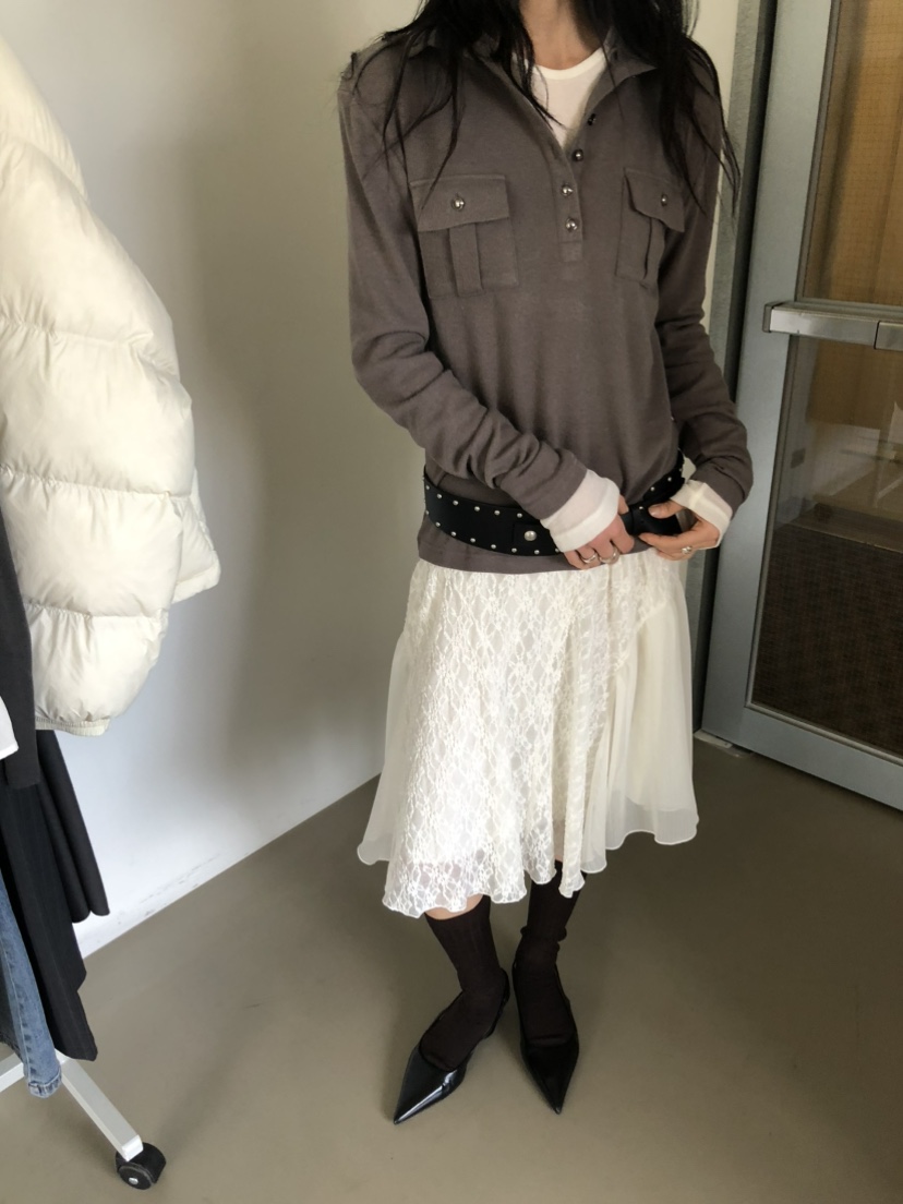MOVENNE東大門直郵女士新款熱賣時尚推薦長袖T恤高領紐扣MOVENNE長袖T恤
