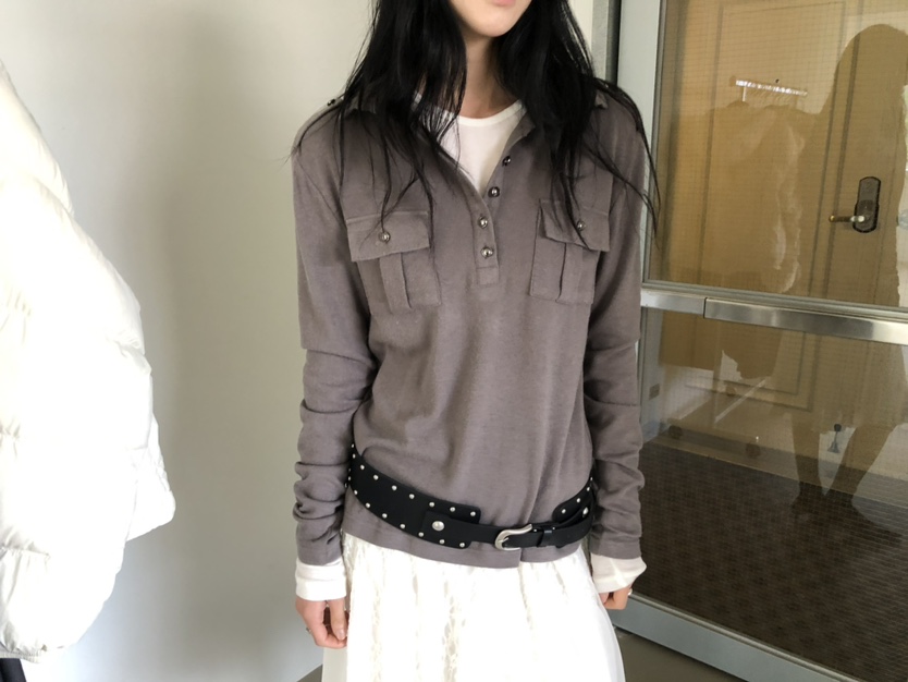 MOVENNE東大門直郵女士新款熱賣時尚推薦長袖T恤高領紐扣MOVENNE長袖T恤