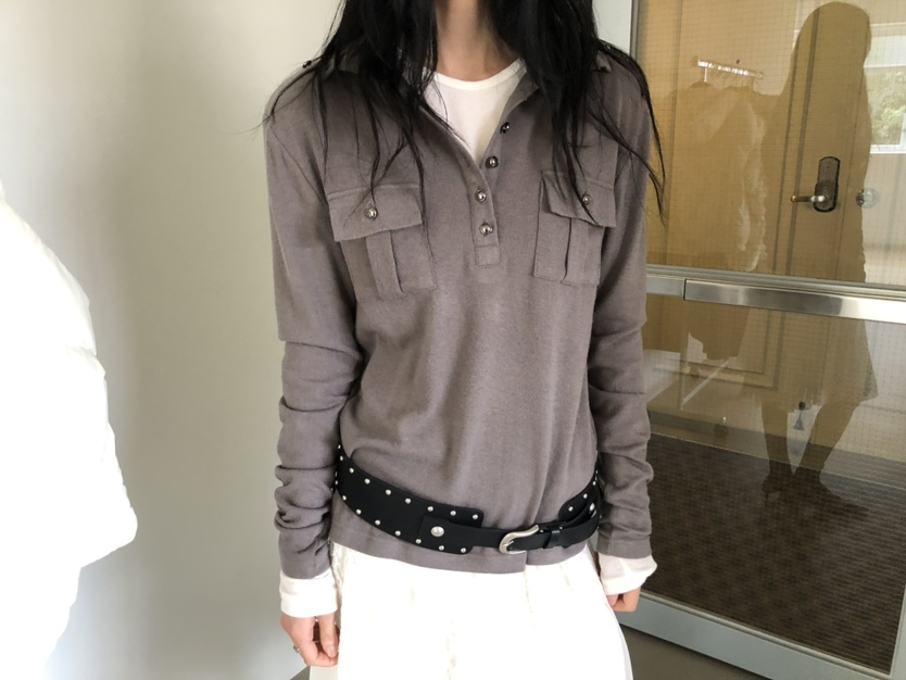 MOVENNE東大門直郵女士新款熱賣時尚推薦長袖T恤高領紐扣MOVENNE長袖T恤