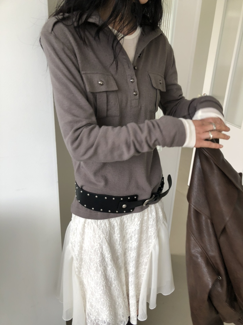 MOVENNE東大門直郵女士新款熱賣時尚推薦長袖T恤高領紐扣MOVENNE長袖T恤