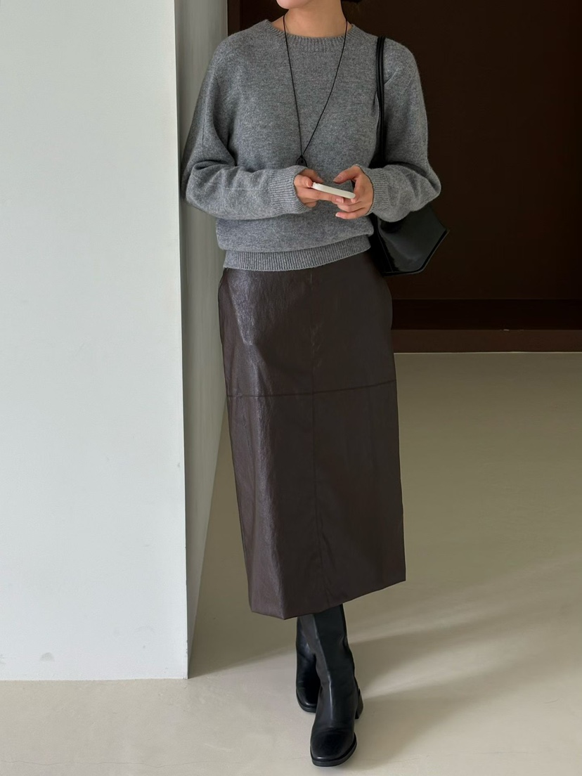 BINUS韓國代購女裝新品人氣真品時尚推薦休閑熱賣長裙皮革BINUS長裙