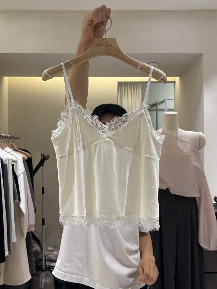 FOUREIGHT韓國直郵女士新款休閑推薦吊帶背心蕾絲絲絨無袖FOUR EIGHT吊帶/背心圖色1