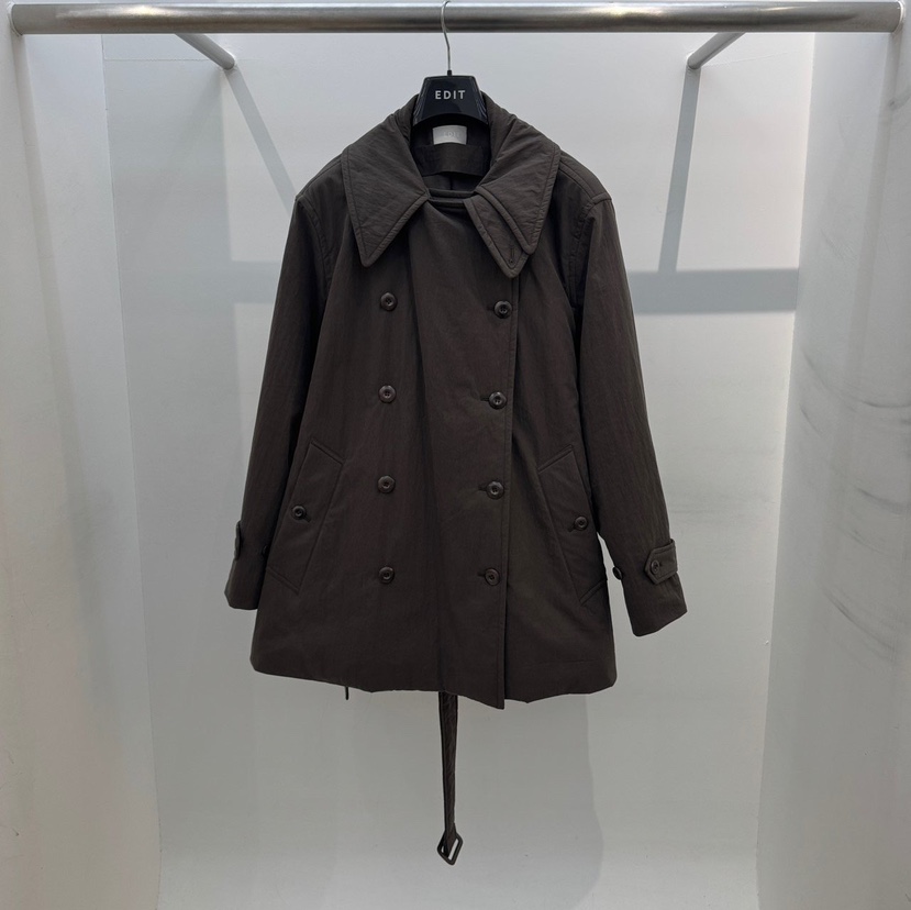 EDIT東大門實拍女裝新品人氣真品休閑職業短款大衣含腰帶EDIT短款大衣圖色1棕色