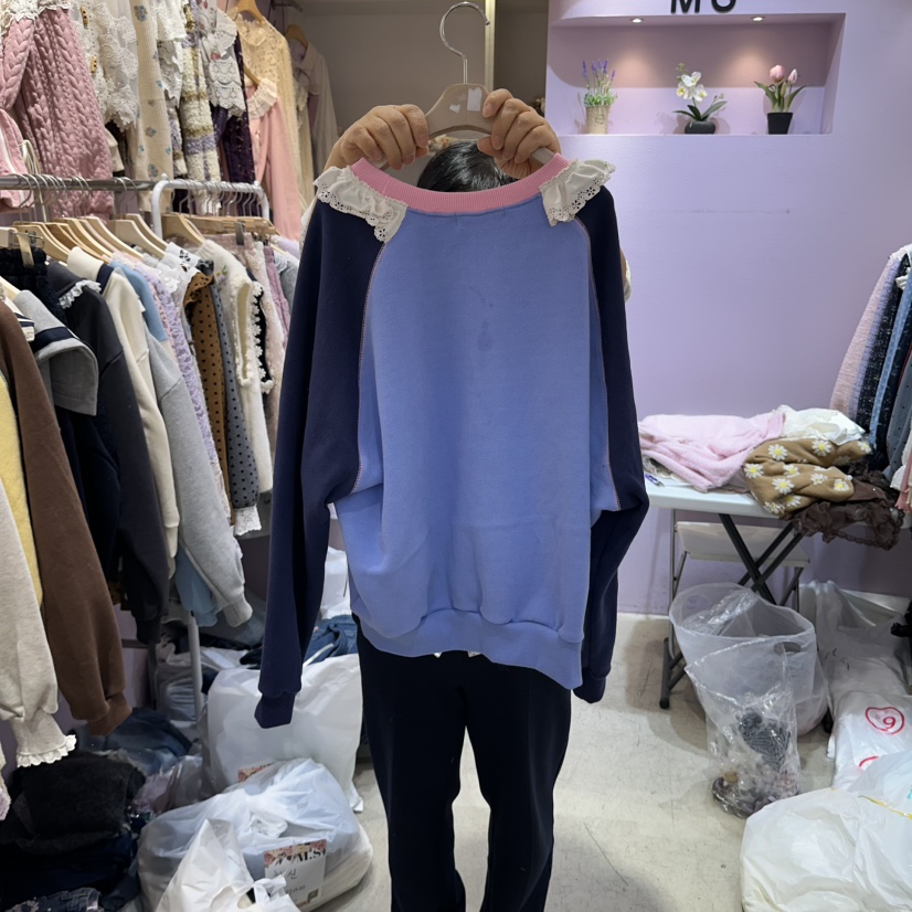 MS韓國直郵女士新款推薦真品人氣職業衛衣插肩袖加絨撞色MS衛衣