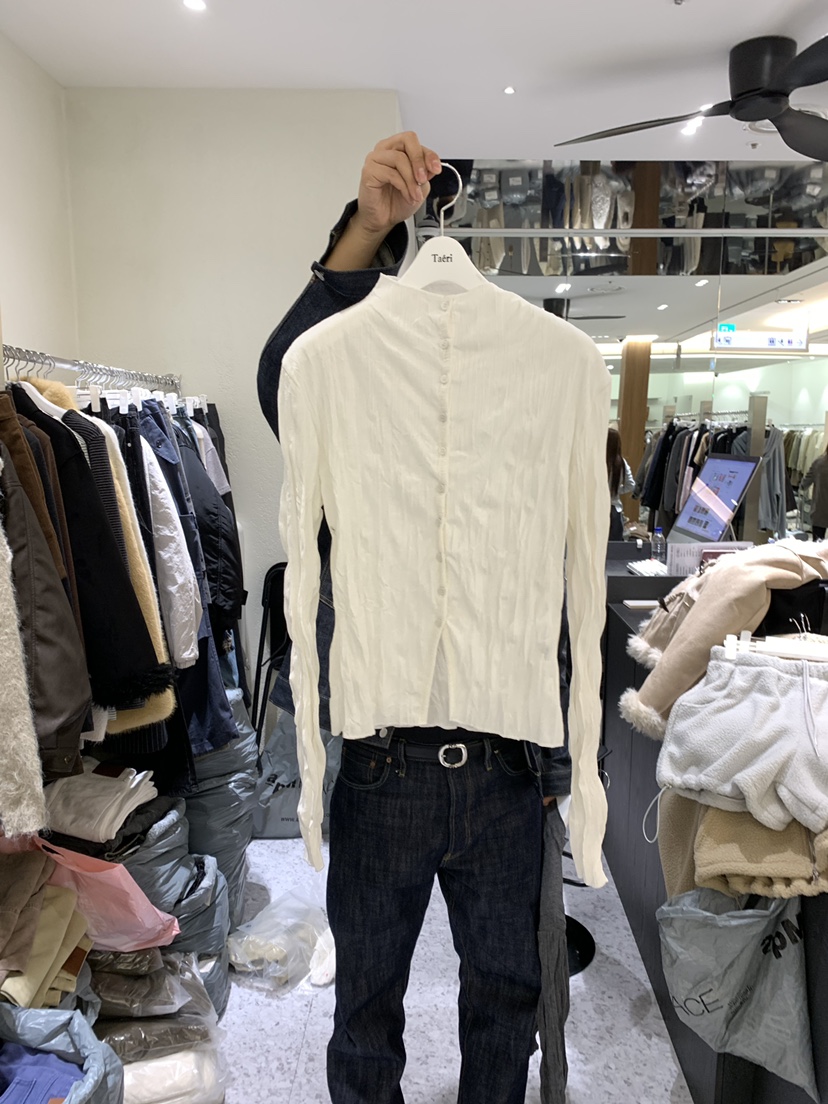 TAERI東大門實拍女裝新款職業真品襯衫蕾絲衫高領褶皺開衫taeri襯衫/蕾絲衫圖色1