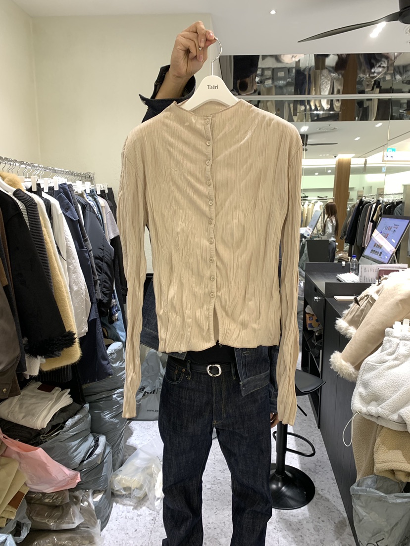 TAERI東大門實拍女裝新款職業真品襯衫蕾絲衫高領褶皺開衫taeri襯衫/蕾絲衫圖色3
